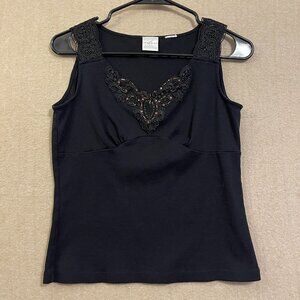 Emma James Tank Top Women's XS or Small Petite Black Beaded